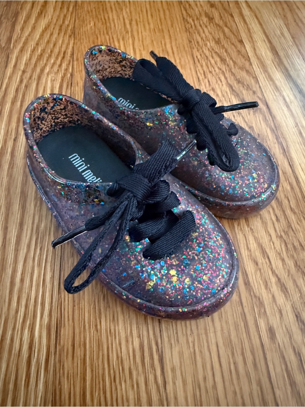 Mini Melissa glitter black jelly tennis shoes 6